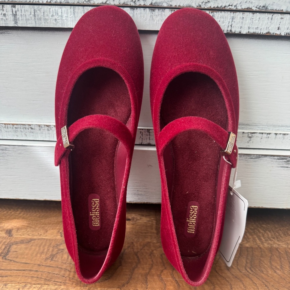 NWT Melissa Soft Ballerina Velvet II Flat Red‎ Women's Size 9 - Picture 2 of 8
